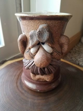 Vintage Mahon Made Stoneware Mug Funny Face Figural Handmade Pottery Signed
