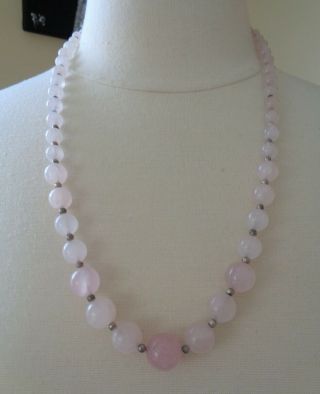 Vintage,  Rose Quartz Graduated Beads Long Necklace. 2