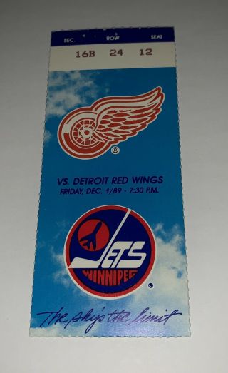 Winnipeg Jets 1989 Ticket Stub Vs Detroit Red Wings (winnipeg) Steve Yzerman