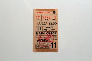 1950 York Yankees Vs.  Detroit Tigers Baseball Ticket Stub - May 7
