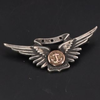 Vtg Sterling Silver - Amico Wwii Us Navy Aircrew Wings Military Brooch Pin - 10g