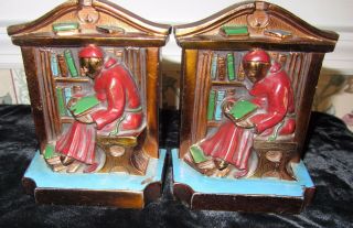 Antique L.  V.  A.  Bronze Or Pot Metal Monk Or Priest Bookends; Dated 1922