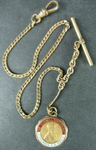 Antique Victorian Gold Filled Watch Fob Chain W/ Cornell University Charm