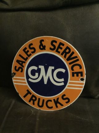 Vintage Metal Porcelain Gmc Sales & Service Trucks 6” Sign