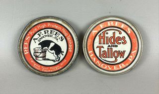 Pair Antique A.  F.  Rees,  Hanover Pa.  Hides & Tallow Advertising Pocket Mirrors