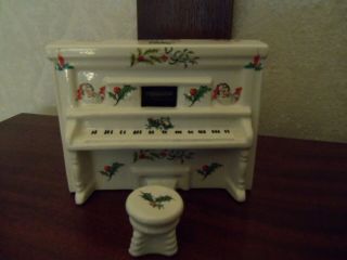 Vintage Christmas Piano Music Box,  Stool And Angel Figurine
