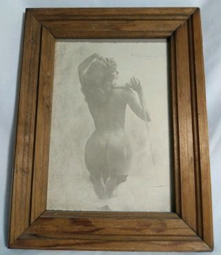 (c) R.  Hendrickson Vintage Sepia Print Nude Woman Telephone Boudior Rare Framed