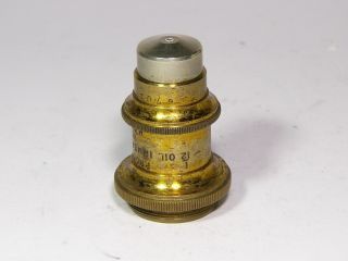 Microscope Objective:h.  Gowlland,  1/12 Oil Imm 1.  30 - 5 N.  A.  160mm,  Antique Brass