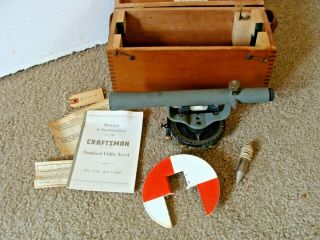 Vintage Antique Sears Craftsman Surveyor Transit Level & Wood Box Case 789.  46100