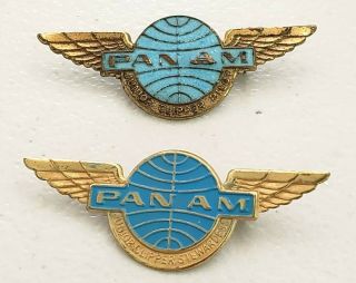 (2) Vintage,  Pan Am,  Junior Pilot And Junior Stewardess Wing Pins.  Metal.  1940 