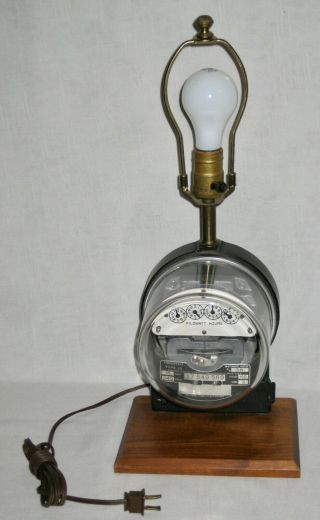 Antique Vintage Sangamo Electric Meter Lamp Wood Base Repurposed Ja Company