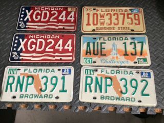 Michigan Bi - Centennial Plus Florida License Plates With Challenger Plate