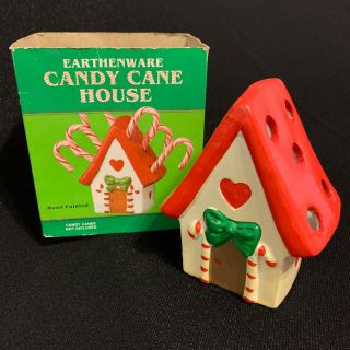 Vintage Candy Cane Holder Holiday Ceramic Cottage Gingerbread House In The Box