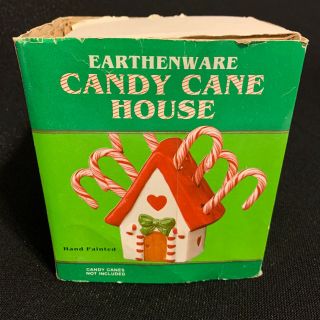 Vintage Candy Cane Holder Holiday Ceramic Cottage Gingerbread House IN THE BOX 2