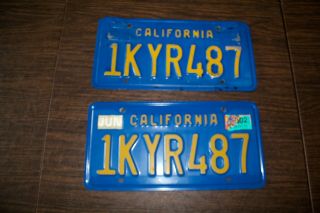 Set Of 2 Vintage California License Plates Blue Yellow With Tags 1kyr487