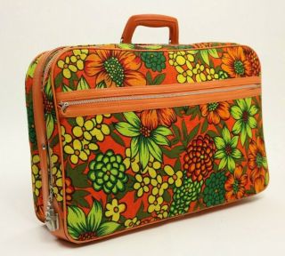 Vintage Retro Mcm 60s 70s Bantam Floral Flower Mod Hippie Luggage Bag Suitcase