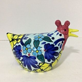 Cbk,  Ltd.  Hand Painted Ceramic Rooster Chicken Hen Floral Vintage Blue Yellow