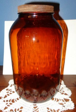 Unusual Big Vintage Duraglas Brown Amber Glass Bottle Jar Pharmacy Apothecary