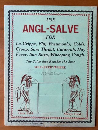 Vintage Angl - Salve Advertising Display Stand Card And Box.  Native American Theme