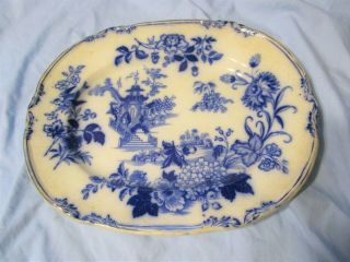 Vintage Large 14 " Flow Blue Oval Serving Platter Plate