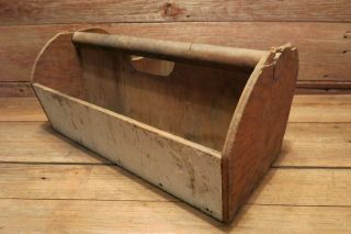 Vintage Large Wood Carpenter Tool Box Caddy Rustic Storage Antique