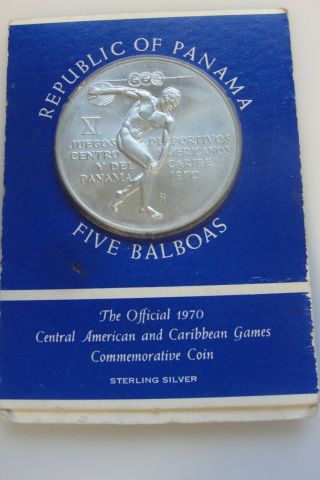 Vintage 1970 Republic Of Panama Sterling Silver Games Commemorative Coin