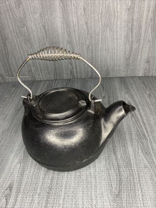 Antique Cast Iron Teapot Tea Kettle Solid Very Rare Metal Handle Cabin Life