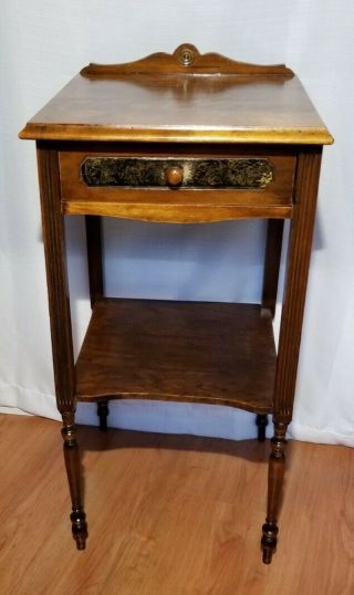 Antique Plant Stand Side Accent Table With Drawer