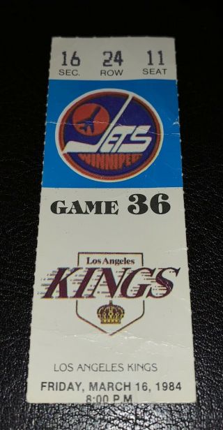 Winnipeg Jets 1984 Ticket Stub Vs La Kings (winnipeg Arena) Marcel Dionne