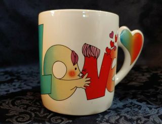 Vintage The Love Mug 1986 Heart Handle Rainbow Design