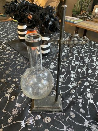 Antique Round Bottom Glass Flask With Stand Bunsen Burner Lab Chemistry Vase 16”