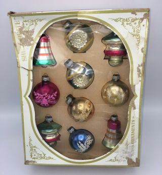 Vintage Set Of 10 Shiny Brite Glass Christmas Ornaments