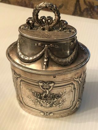 Vintage/antique English Silver Plated Embossed Tea Caddy Box/container Marked