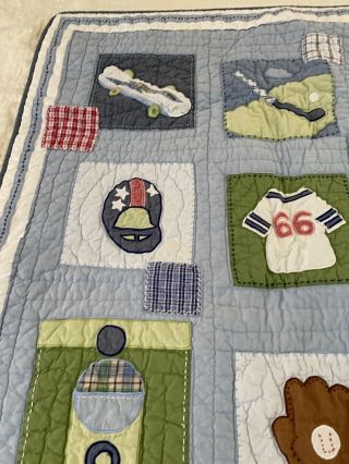POTTERY BARN Vintage Hand Quilted Applique Sports Quilt 34 