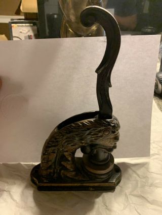 Antique Cast Iron Lion Head Seal Press
