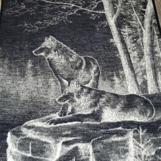 Vintage Biederlack of America Acrylic Blend Blanket Throw Wolves Reversible 3