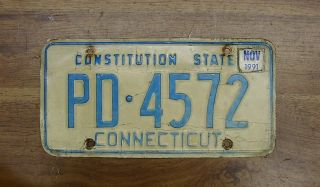 Vintage Connecticut Vanity License Plate,  Pd - 4572,  Light Blue On White