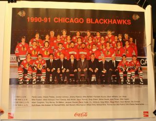 1990 - 91 Chicago Blackhawks Coke 17 X 22 " Team Poster Nhl Roenick Chelios