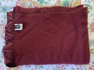 Tennessee Woolen Mills Twin Blanket 100 Wool Burgundy 60 " X80 " Satin Binding Usa