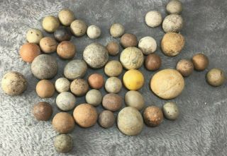 Group Of 46 Antique Vintage Stone Marbles ? Metal Detector Dig Finds