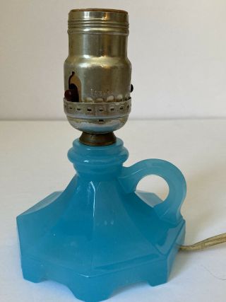 Vintage Houzex Glass Finger Lamp / Table Lamp Point Marion Pa Blue Art Glass
