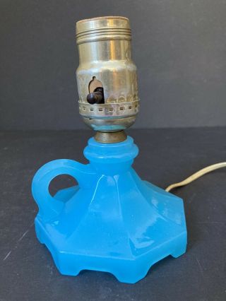 Vintage Houzex Glass Finger Lamp / Table Lamp Point Marion PA BLUE Art Glass 2