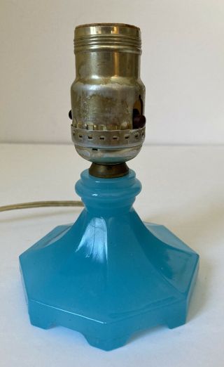 Vintage Houzex Glass Finger Lamp / Table Lamp Point Marion PA BLUE Art Glass 3