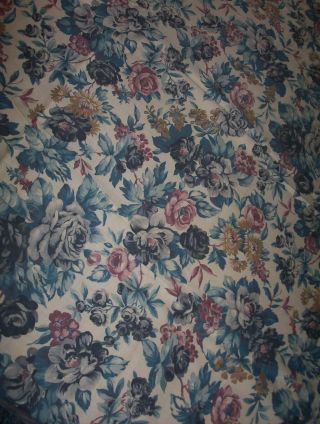Vintage Cotton Blend Fabric Tan W Multi Colored Flowers 4 Yds X 44 1/2 "