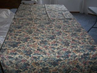 Vintage Cotton Blend Fabric Tan w Multi Colored Flowers 4 yds X 44 1/2 