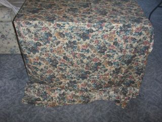 Vintage Cotton Blend Fabric Tan w Multi Colored Flowers 4 yds X 44 1/2 