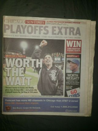 Chicago Sun Times Newspaper 2008 Worth The Wait White Sox Playoffs Blackout Game