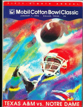 1994 Cotton Bowl Football Program Texas A&m Vs Notre Dame