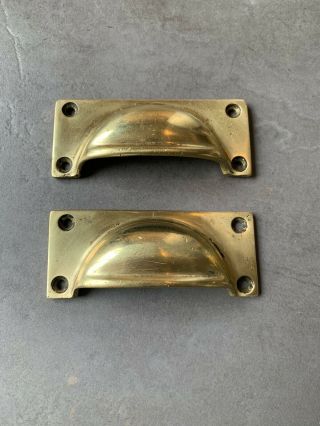 2 X Vintage Solid Brass Reclaimed Drawer Cabinet Cupboard Pulls Handles