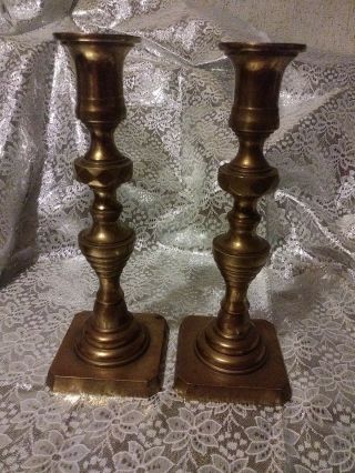 2 Vintage Brass Candlestick Candle Holders Estate Find 9 Inches Tall.  Very Heavy
